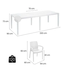 Set da esterno tavolo allungabile 10 posti e 8 sedie bianco - Cortanze