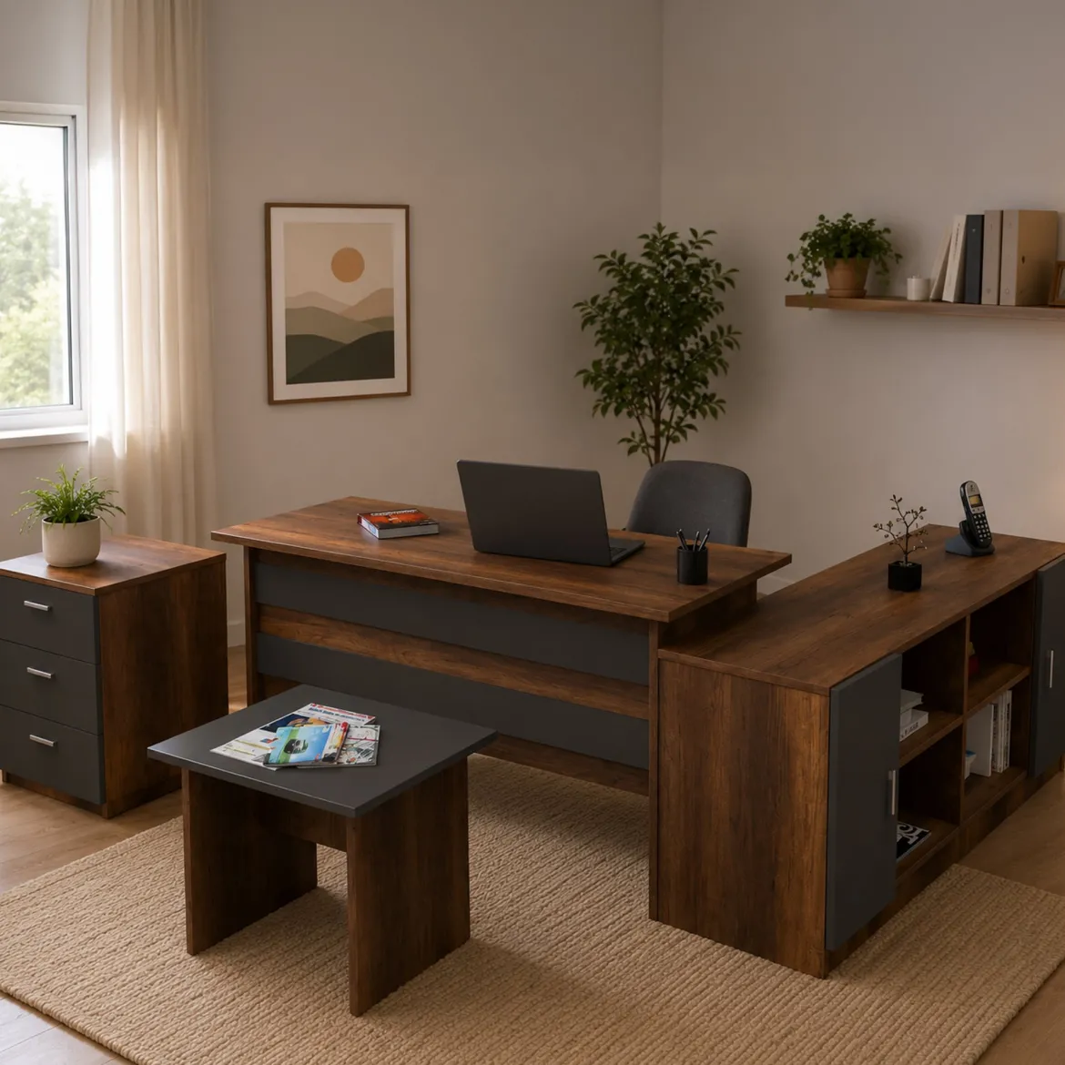 Set da ufficio Abutilon, Noce e Antracite