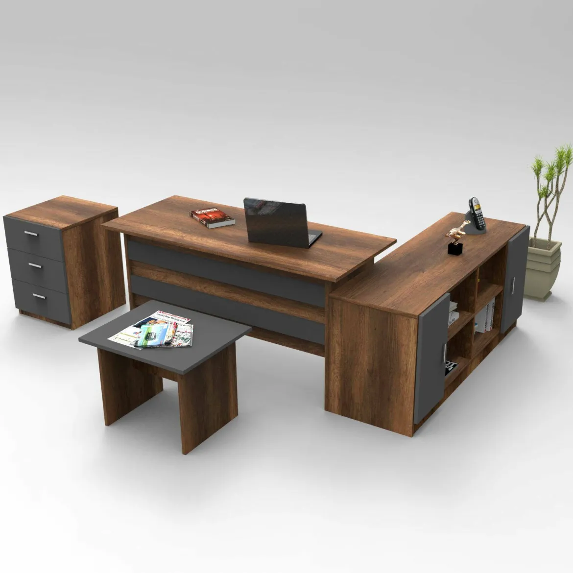 Set da ufficio Abutilon, Noce e Antracite
