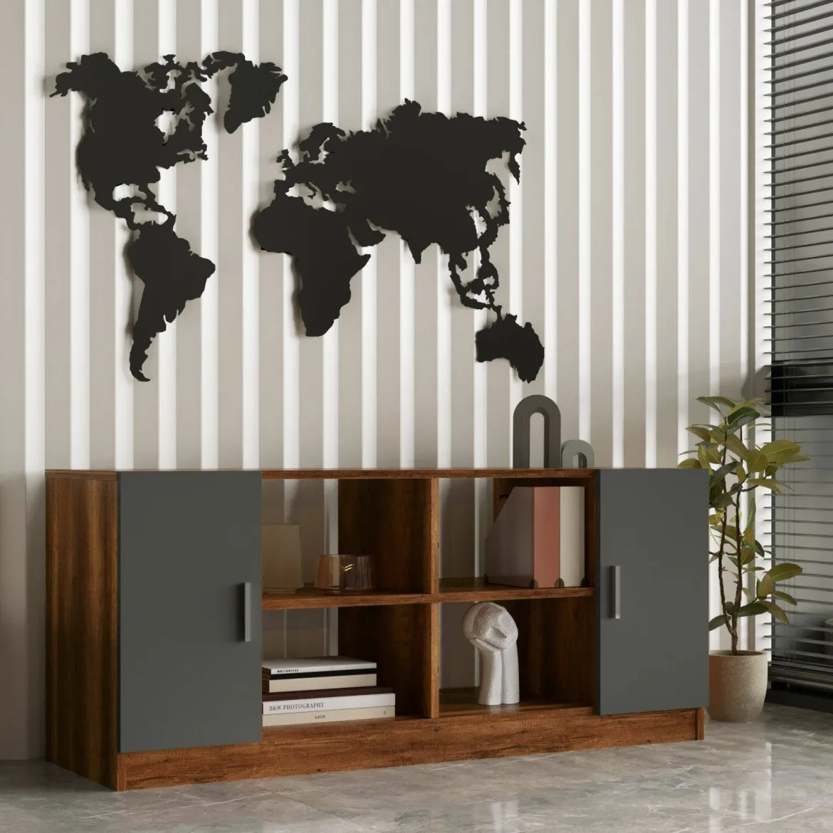 Set da ufficio Abutilon, Noce e Antracite