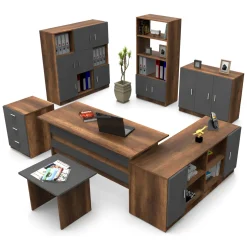Set da Ufficio Marrone Noce Nero Antracite 18 Ripiani Modulabile, Angolare - Capralba