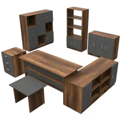 Set da Ufficio Marrone Noce Nero Antracite 18 Ripiani Modulabile, Angolare - Capralba