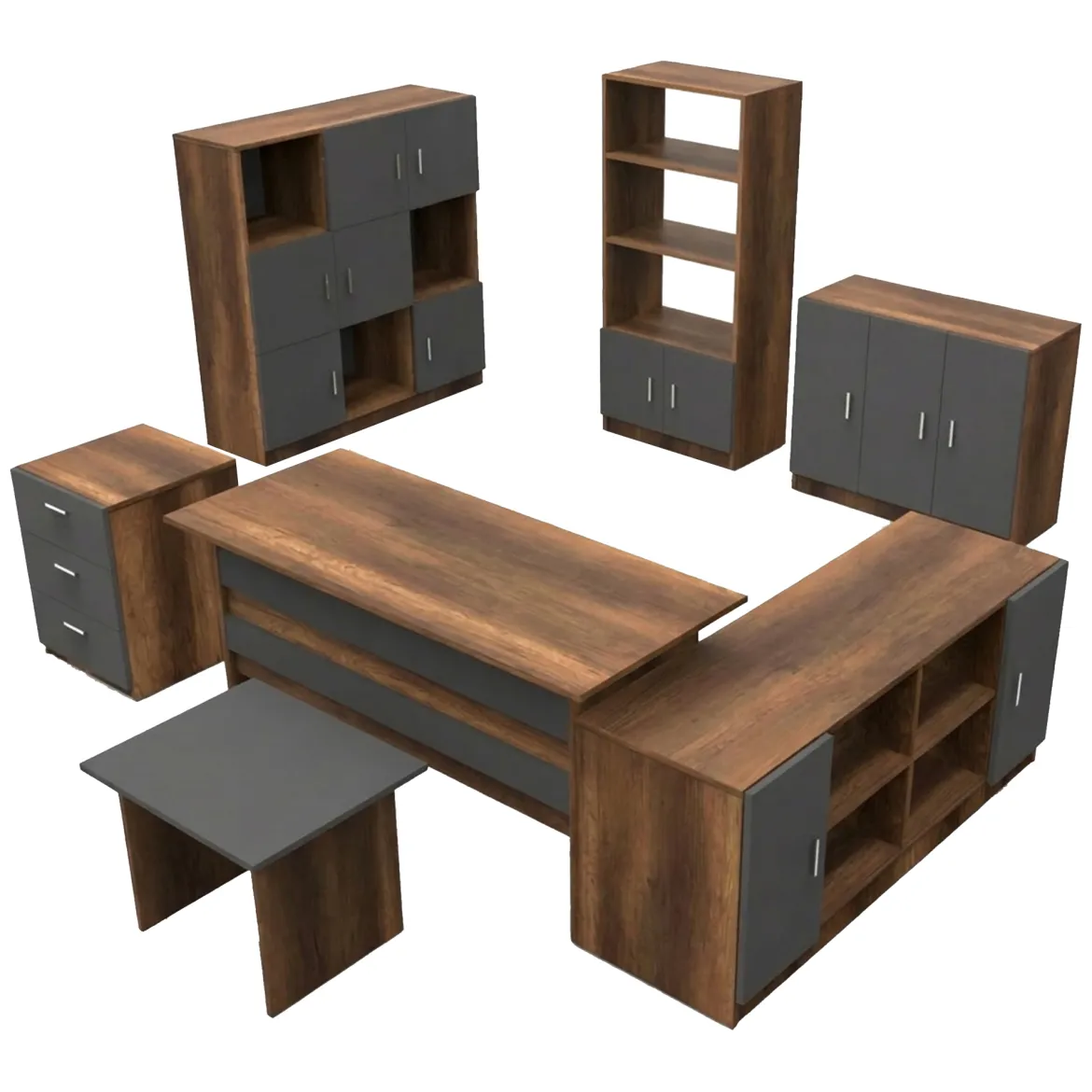 Set da Ufficio Marrone Noce Nero Antracite 18 Ripiani Modulabile, Angolare - Capralba