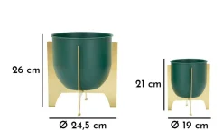 Set di 2 portavasi Barbena, 25x25 h26 cm, Verde e Oro