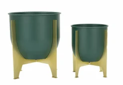 Set di 2 portavasi Barbena, 25x25 h26 cm, Verde e Oro