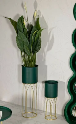Set di 2 portavasi Parano, 23x23 h70 cm, Verde e Oro