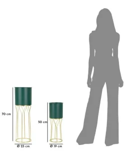 Set di 2 portavasi Parano, 23x23 h70 cm, Verde e Oro