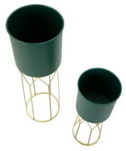 Set di 2 portavasi Parano, 23x23 h70 cm, Verde e Oro