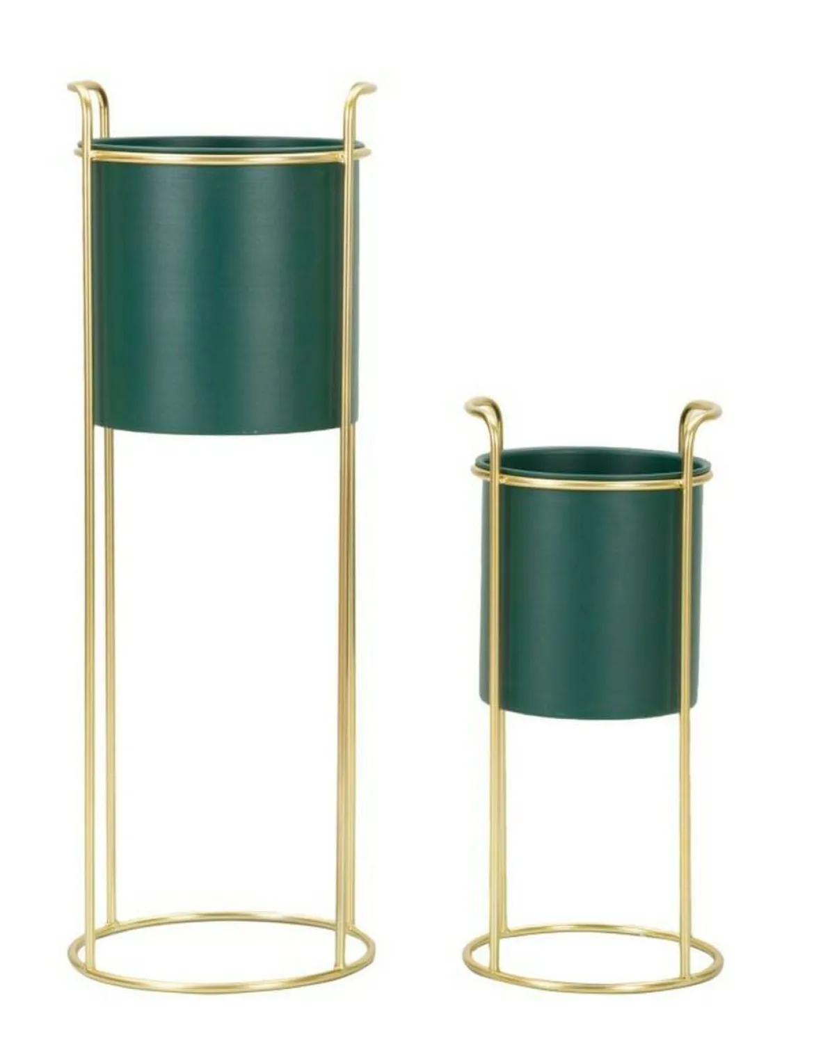 Set di 2 portavasi Rangone, 24x24 h70 cm, Verde e Oro
