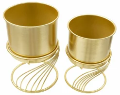 Set di 2 portavasi Sauri, 23x23 h36 cm, Oro