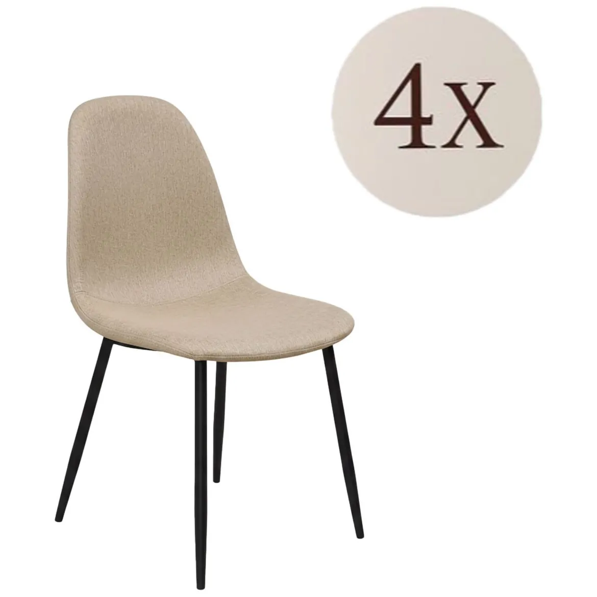 Set di Sedie Beige Nero 4 Sedie Imbottito, Effetto Corda - Zambrone