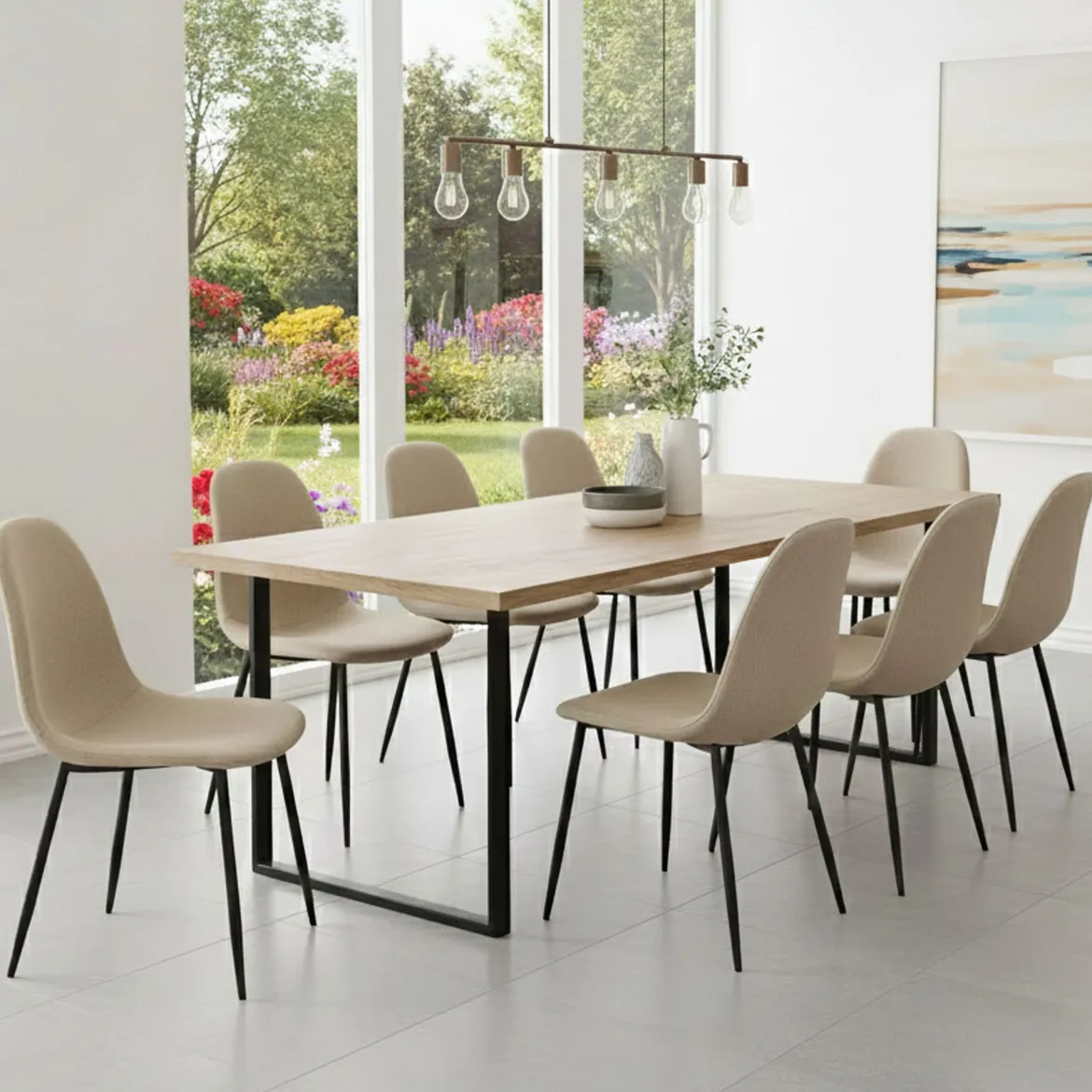 Set di Sedie Beige Nero 8 Sedie Imbottito, Effetto Corda - Zambrone