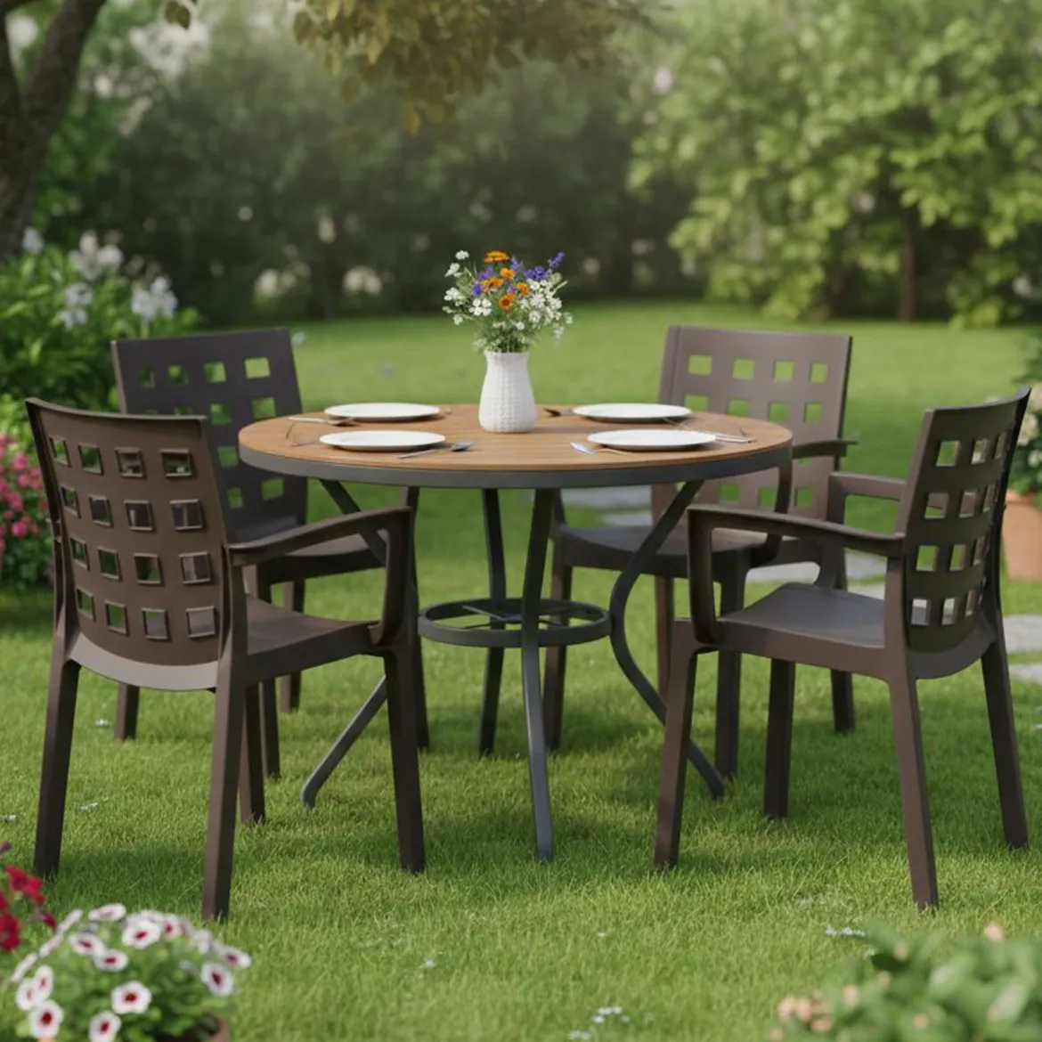 Set di 4 sedie da cortile impilabili antracite - Ambon