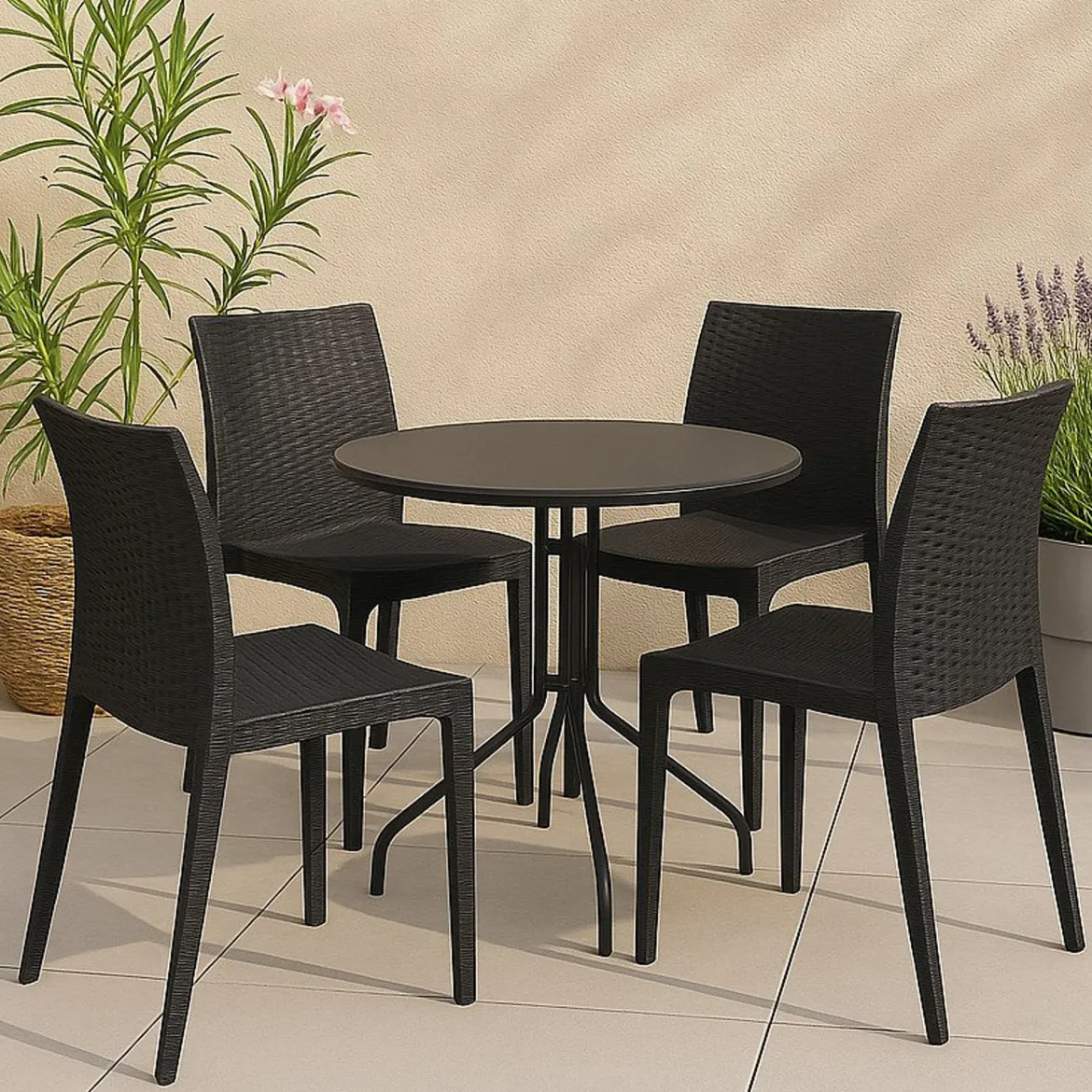 Set di 4 sedie da esterno effetto rattan impilabili antracite - Ormea
