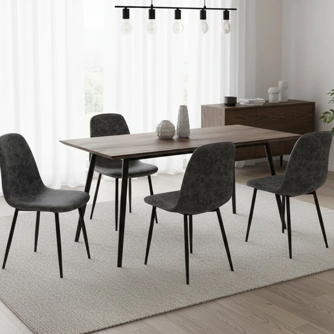 Set di Sedie Grigio Scuro Nero 4 Sedie Effetto Velluto, Imbottito - Osasco