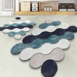 Set di 2 tappeti da bagno Anderson, 100x60 cm, Blu e Bianco