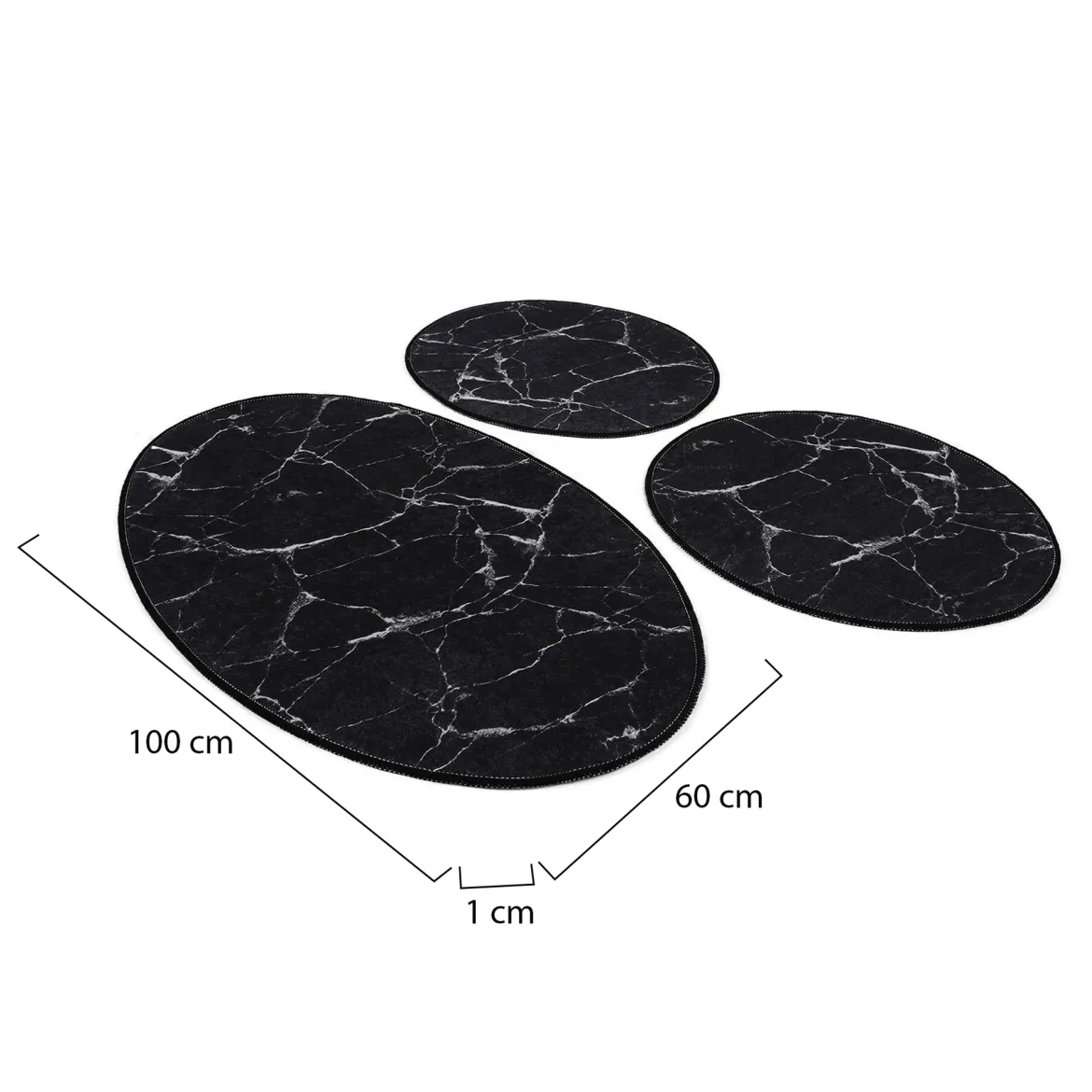 Set di 3 tappeti da bagno Tuscaloosa, 100x60 cm, Nero e Bianco