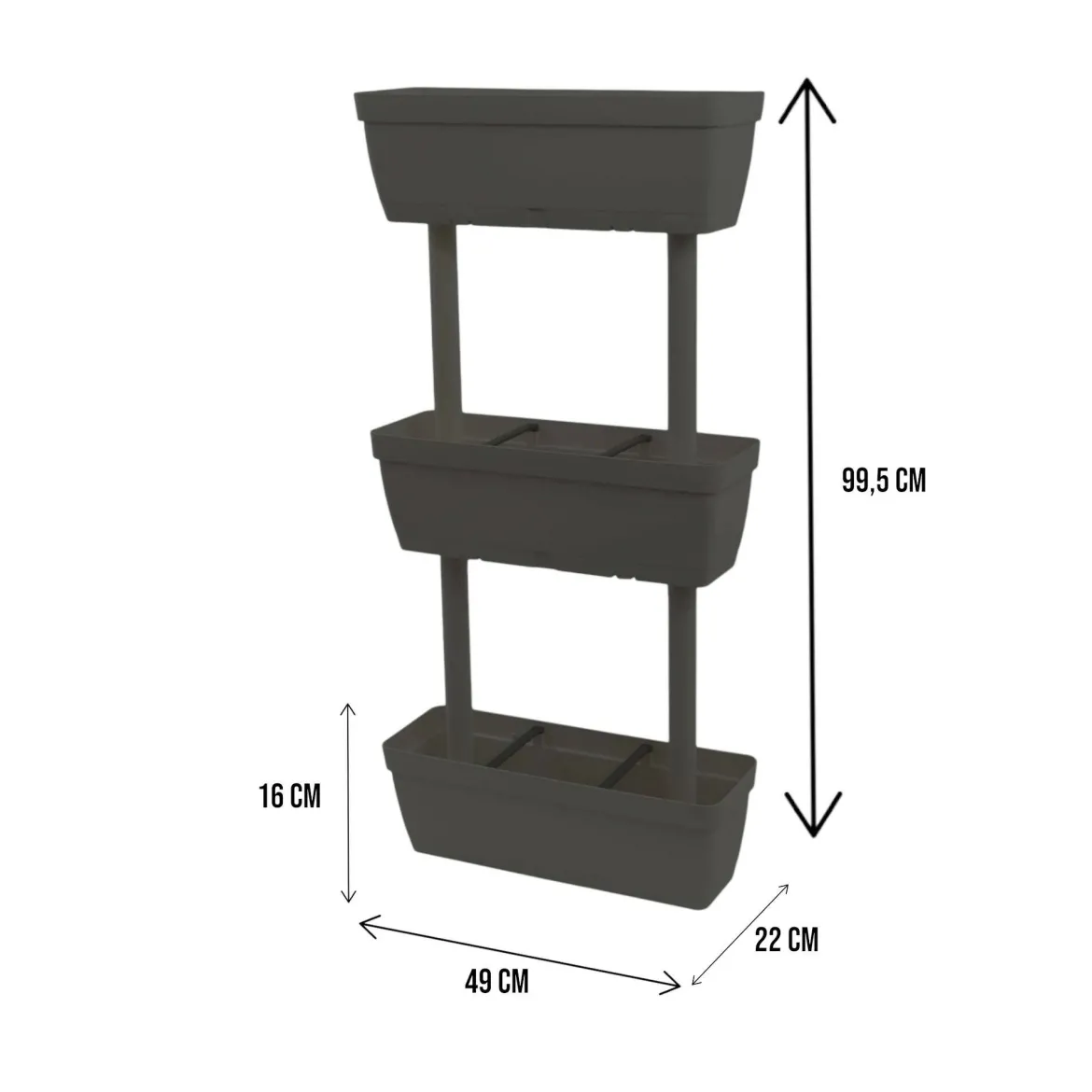 Set di 3 vasi Aldunga, 49x22h16 cm, Antracite