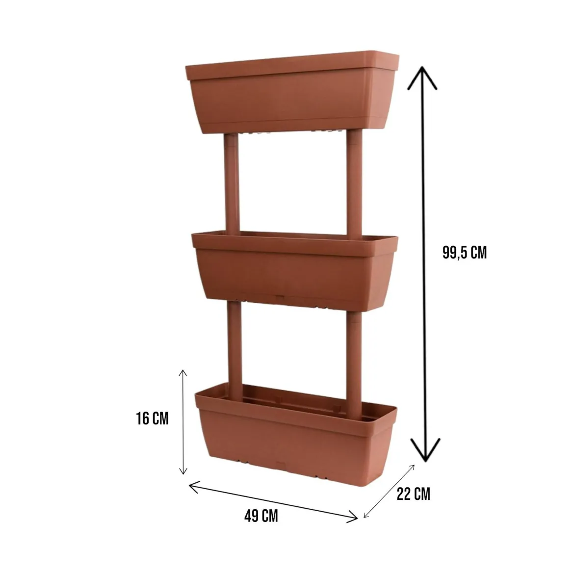 Set di 3 vasi Aldunga, 49x22h16 cm, Marrone