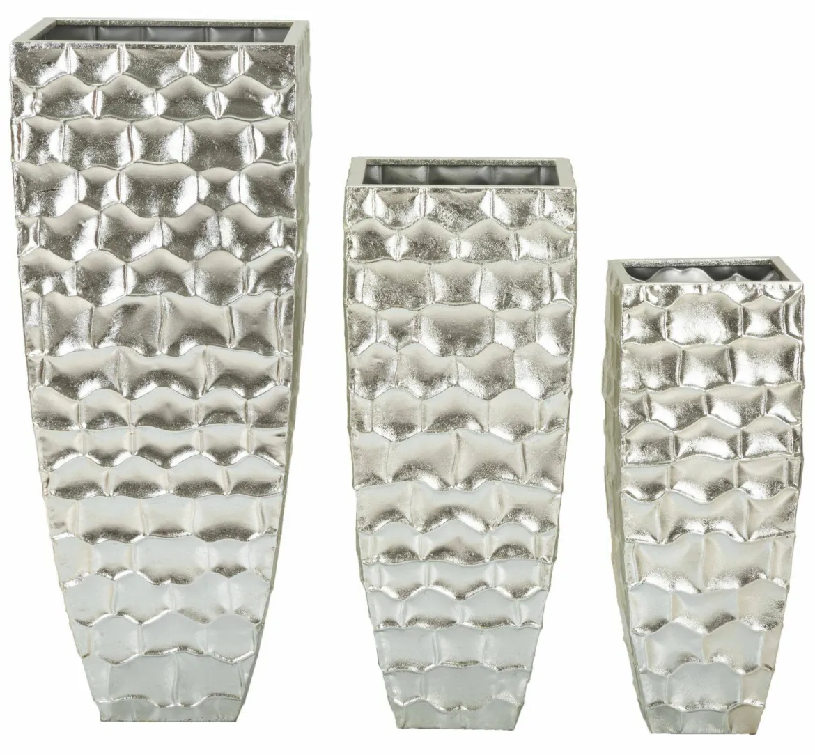 Set di 3 vasi Cavatore, 38x38 h91 cm, Argento