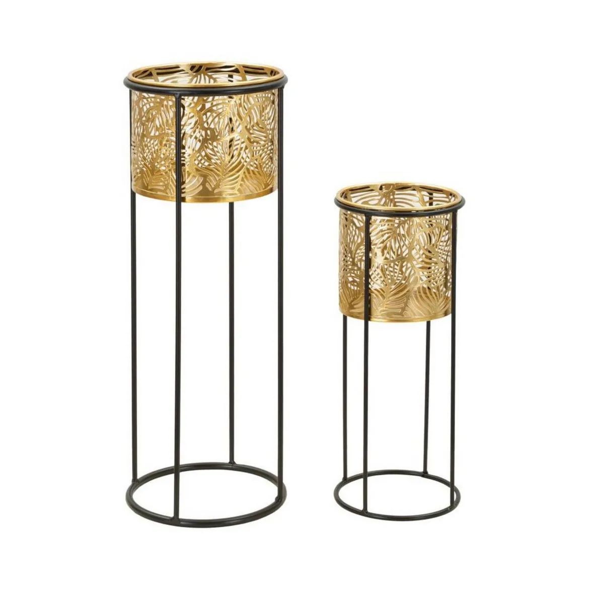 Set di 2 vasi Dore, 17x17 h45 cm, Nero e Oro