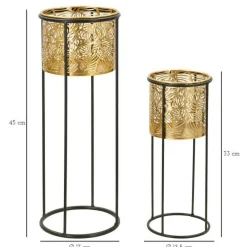 Set di 2 vasi Dore, 17x17 h45 cm, Nero e Oro