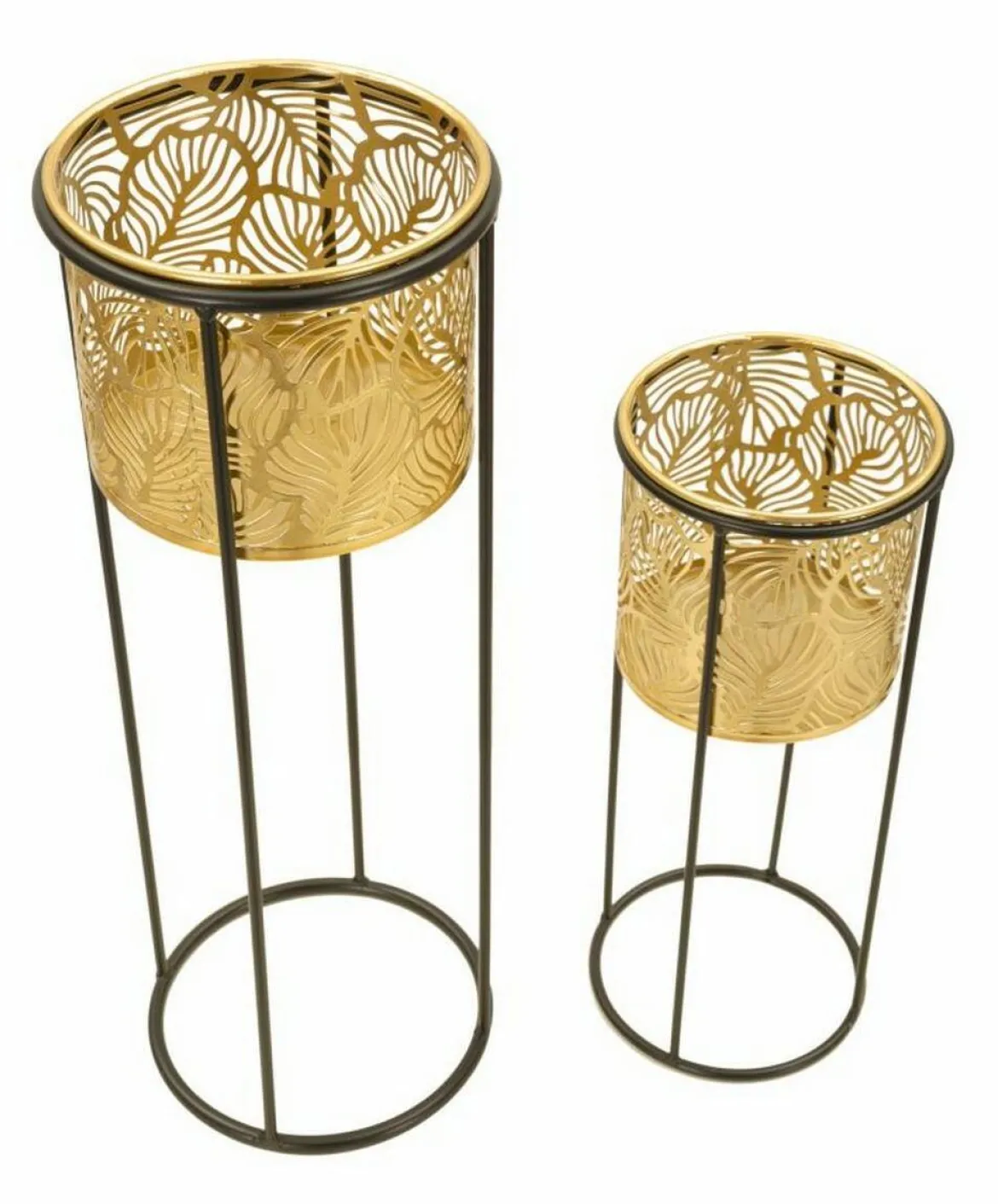 Set di 2 vasi Dore, 17x17 h45 cm, Nero e Oro
