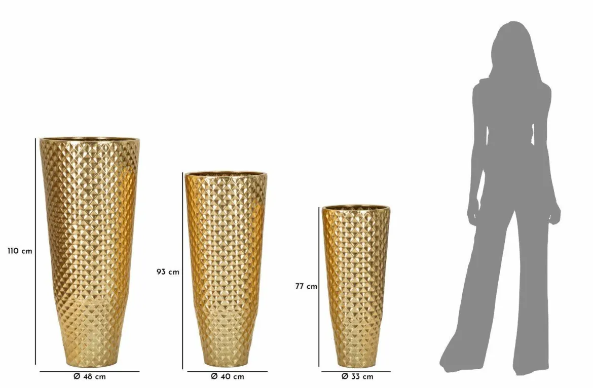 Set di 3 vasi Manara, 48x48 h110 cm, Oro