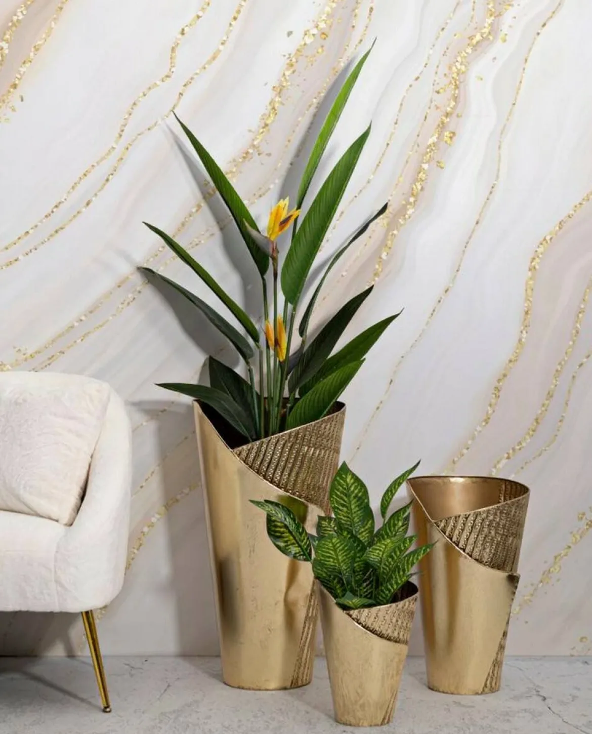 Set di 3 vasi Morrone, 39x42 h75 cm, Oro