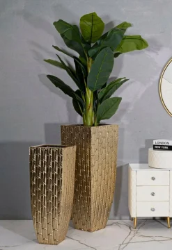 Set di 2 vasi Tirreni, 40x40 h99 cm, Oro