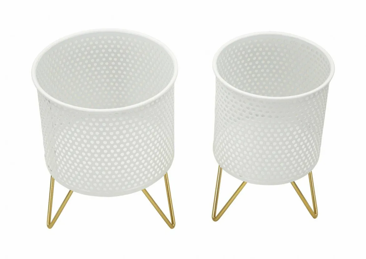 Set di 2 vasi Vif, 16x16 h20 cm, Bianco e Oro