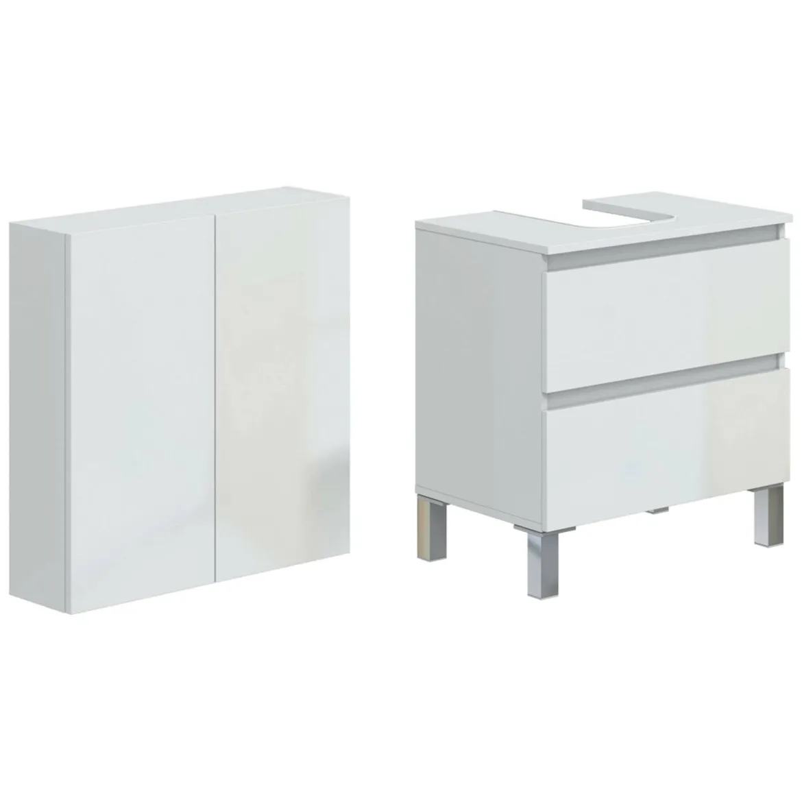 Set Mobili Bagno Bianco Lucido 2 Cassetti 2 Ripiani, 2 Ante - Capizzi