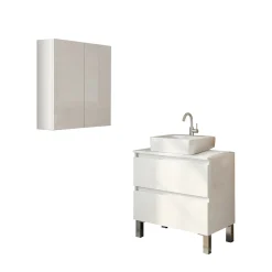 Set Mobili Bagno Bianco Lucido 2 Cassetti 2 Ripiani, 2 Ante - Capizzi