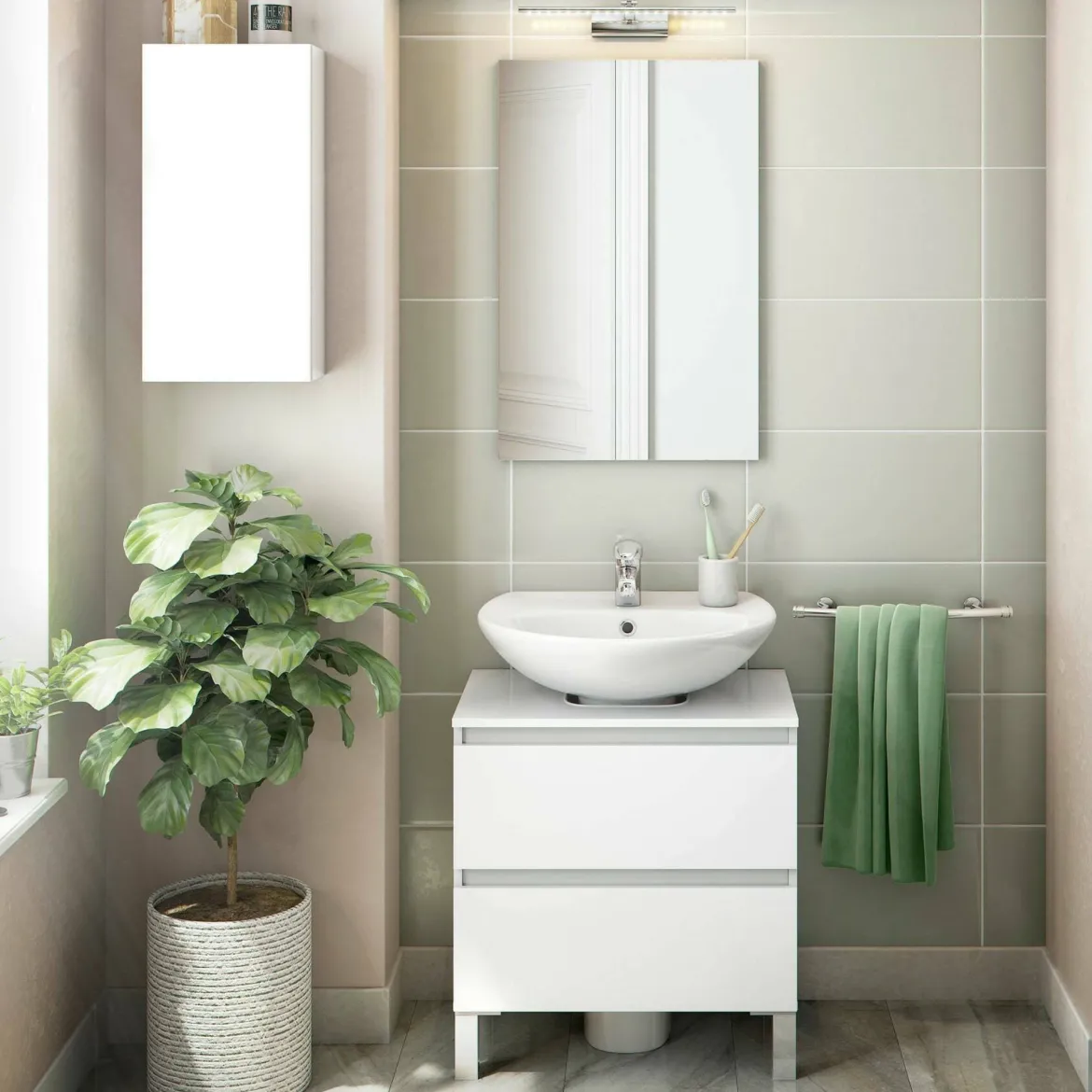 Set Mobili Bagno Bianco Lucido 2 Cassetti 3 Ripiani, 4 Ante - Capurso