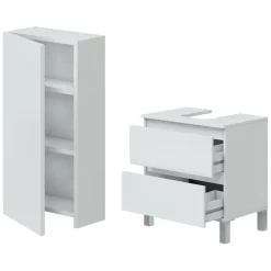 Set Mobili Bagno Bianco Lucido 2 Cassetti 2 Ripiani, Un'anta - Frisa