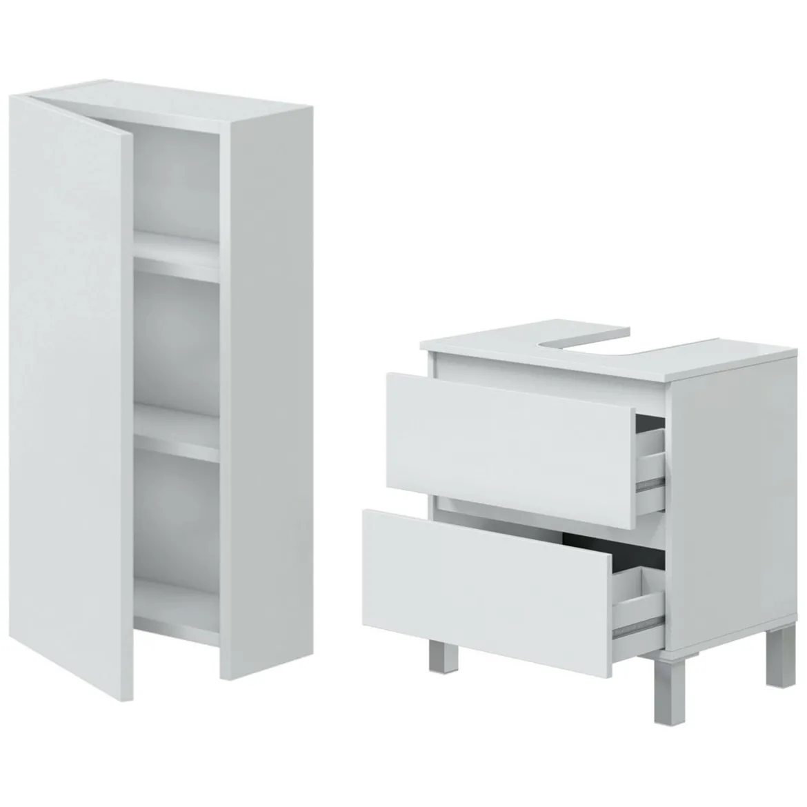 Set Mobili Bagno Bianco Lucido 2 Cassetti 3 Ripiani, 4 Ante - Capurso