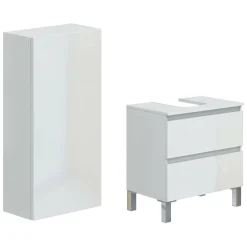 Set Mobili Bagno Bianco Lucido 2 Cassetti 3 Ripiani, 4 Ante - Capurso