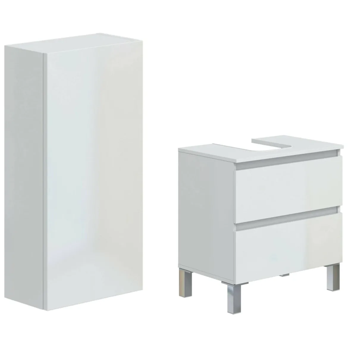 Set Mobili Bagno Bianco Lucido 2 Cassetti 3 Ripiani, 4 Ante - Capurso