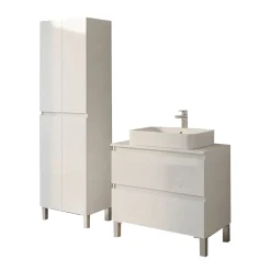 Set Mobili Bagno Bianco Lucido 2 Cassetti 3 Ripiani, 4 Ante - Capurso
