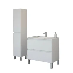 Set Mobili Bagno Bianco Lucido 2 Cassetti 4 Ripiani, 2 Ante - Formello