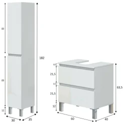 Set Mobili Bagno Bianco Lucido 2 Cassetti 4 Ripiani, 2 Ante - Formello