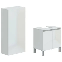 Set Mobili Bagno Bianco Lucido 3 Ripiani 3 Ante, 5 Vani - Vignola