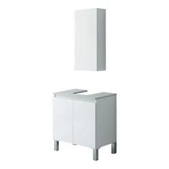 Set Mobili Bagno Bianco Lucido 3 Ripiani 3 Ante, 5 Vani - Vignola