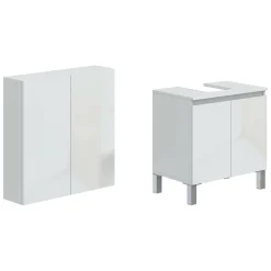 Set Mobili Bagno Bianco Lucido 3 Ripiani 4 Ante, 5 Vani - Gravina