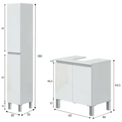 Set Mobili Bagno Bianco Lucido Specchio Incluso 2 Cassetti, 2 Ripiani - Gaiola