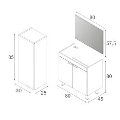 Set Mobili Bagno Bianco Lucido Specchio Incluso 2 Ripiani, 4 Ante - Dossena