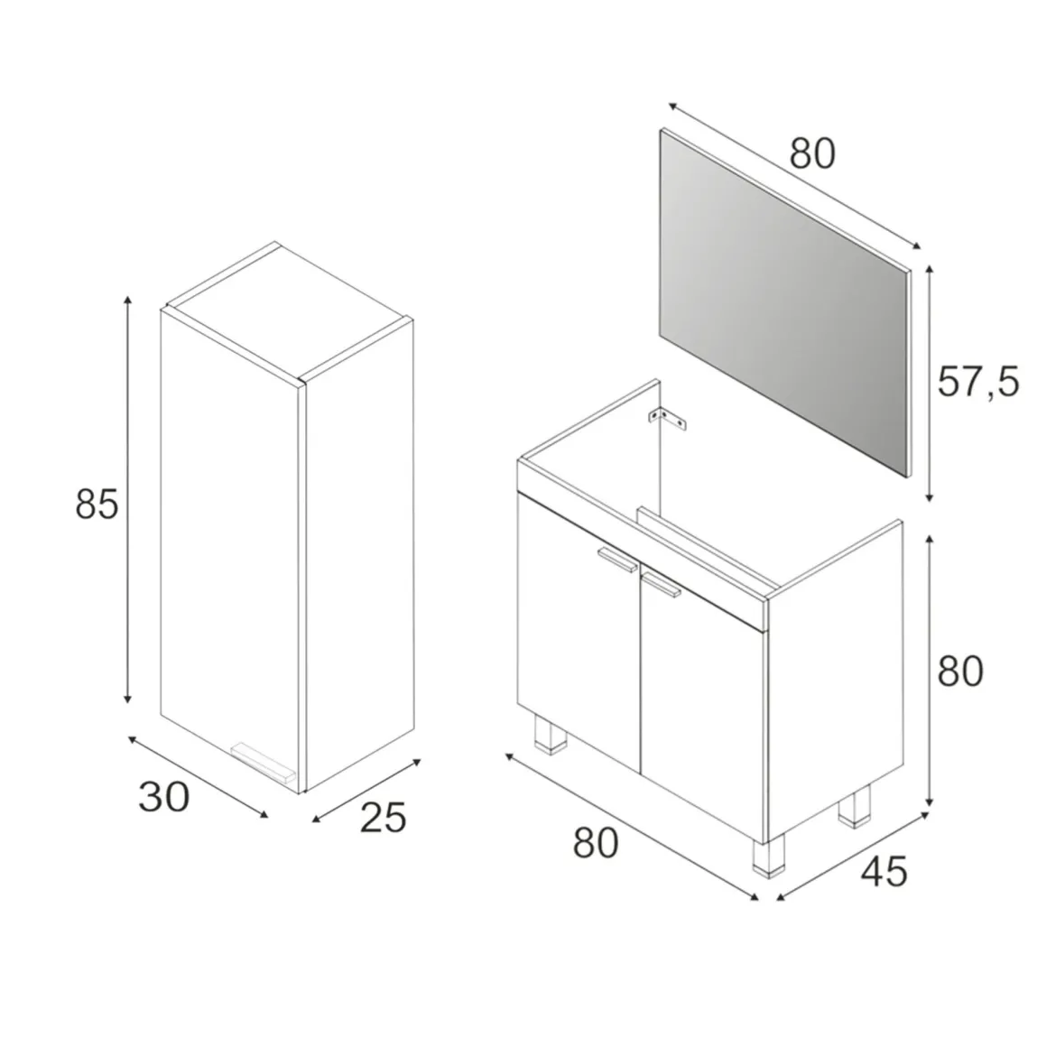 Set Mobili Bagno Bianco Lucido Specchio Incluso 2 Ripiani, 4 Ante - Dossena