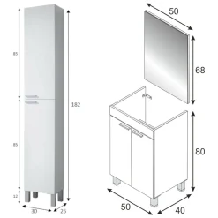 Set Mobili Bagno Bianco Lucido Specchio Incluso 3 Cassetti, 2 Ripiani - Sesto