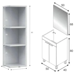 Set Mobili Bagno Bianco Lucido Specchio Incluso 3 Ripiani, 2 Ante - Furtei