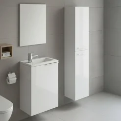 Set Mobili Bagno Bianco Lucido Specchio Incluso 3 Ripiani, 3 Ante - Caiolo